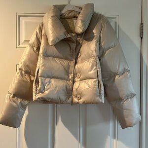 NWOT, Banana Republic Champagne Down puffer coat cropped size M funnel neck